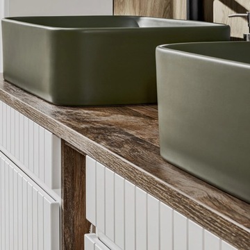 Современный белый шкаф с умывальником 120 см, ребристый, с книжным шкафом из дуба ICONIC