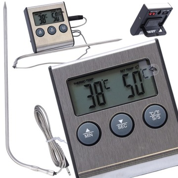 TERMOMETR KUCHENNY ELEKTRONICZNY Z SONDĄ DO MIĘSA ALARM TEMP. 0-250°C LCD