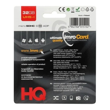 Imro karta pamięci 32GB microSDHC kl. 10 UHS-I + a