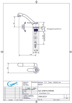 Kran do przyczepy kampera Florenz Comet ciepła zimna woda 33 mm kemping