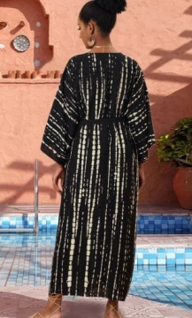 ЧЕРНЫЙ ЖЕНСКИЙ ДЛИННЫЙ ШАРФ С УЗОРОМ, ЗАВЯЗАННЫЙ 1V7B