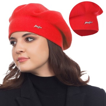 KLASYCZNY BERET DAMSKI POLSKA MARKA JESIENNY ZIMOWY CIEPŁY CZERWONY