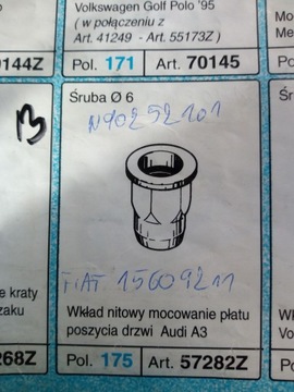 5X NITONAKRĘTKA M6 N90252101 MOCOWANIE PŁAT POSZYCIE DRZWI AUDI VW FIAT