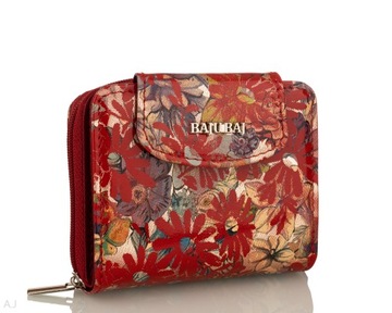 PORTFEL SKÓRZANY DAMSKI ŚREDNI SKÓRY KWIATY ZAMEK