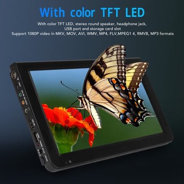 10 inch portable tv 16:9 tft led 1080p rechargeable hd multimedia interface