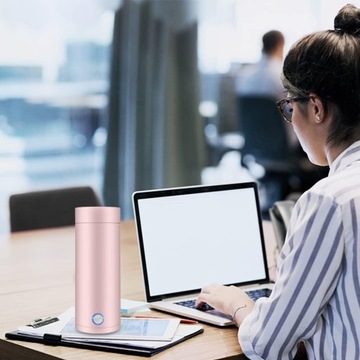 ПОРТАТИВНЫЙ USB ЭЛЕКТРИЧЕСКИЙ ЧАЙНИК 400мл ТЕРМОС, НЕРЖАВЕЮЩАЯ СТАЛЬ 304, РОЗОВЫЙ