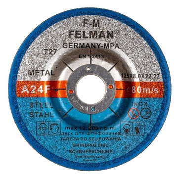 Tarcza do szlifowania metalu 125 x 8 mm GRUBA FELMAN