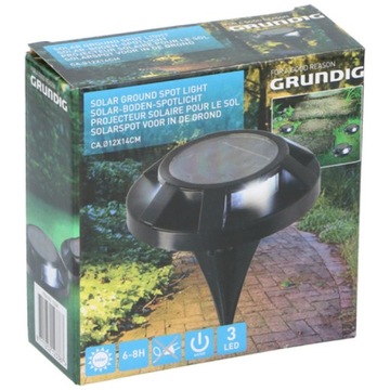 Lampa solarna wbijana Grundig, trawnikowa, czarna, 12 cm