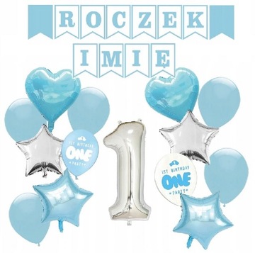 BALONY zestaw na ROCZEK 1 urodziny dowolne IMIĘ