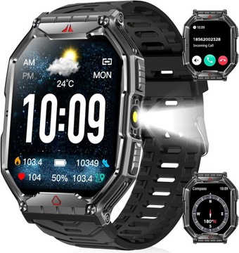 МУЖСКИЕ СМАРТ-ЧАСЫ С BLUETOOTH 107 СПОРТИВНЫХ РЕЖИМОВ АЛЬТИМЕТР ЧЕРНЫЕ 1ATM
