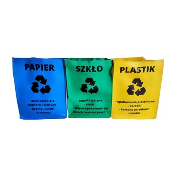 KOSZ DO SEGREGACJI ŚMIECI 3 POJEMNIKI Worki PAPIER PLASTIK SZKŁO Recykling