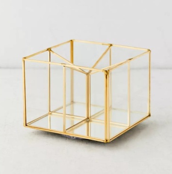 Złoty | szklany organizer | pojemnik na pędzle i akcesoria | obrotowy