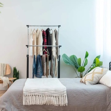 ДВОЙНАЯ НАПОЛЬНАЯ ВЕШАЛКА НА КОЛЕСАХ ШКАФ ДЛЯ ОДЕЖДЫ РЕГУЛИРУЕМЫЙ ШКАФ.