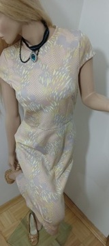 LIMITED pastelowa sukienka retro ze stójką midi vintage pin up M