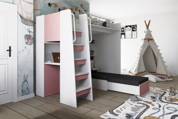 JSM7 двухъярусная кровать с диваном и письменным столом, розовый коврик