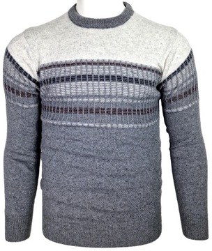 Sweter męski wełniany we wzory W365 ciepły szary r. L