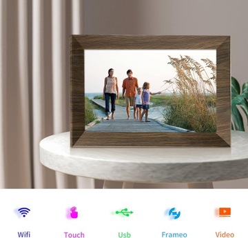 Cyfrowa ramka na zdjęcia 10.1 '', 16 GB, WIFI, drewno