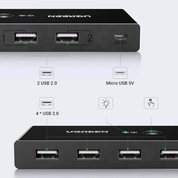 UGREEN SWITCH ADAPTER HUB SWITCH BOX 4x USB 480 МБ/С РАЗДЕЛИТЕЛЬ