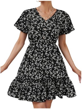 SUKIENKA ELEGANCKA LETNIA PLAŻOWA MIDI W KWIATY