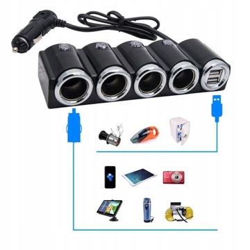 РАЗДЕЛИТЕЛЬ ЗАЖИГАЛКИ 4X 120 Вт USB