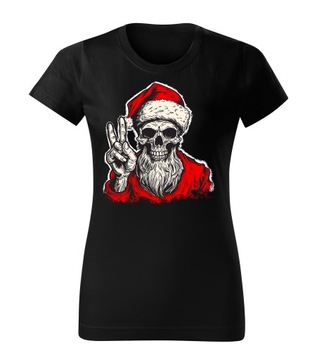 KOSZULKA T-SHIRT CZARNA DAMSKA PREZENT NA ŚWIĘTA ŚWIĄTECZNA CZASZKA M
