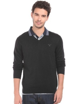 120 GANT MĘSKI SWETER PREMIUM WEŁNA V-NECK XL