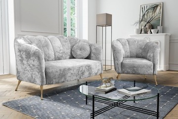 MUSZELKOWY SZARA SOFA DWUOSOBOWA CARO + FOTEL