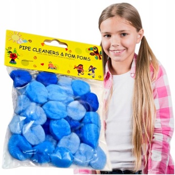 KOLOROWE POMPONY NIEBIESKIE OZDOBNE ARTYKUŁY