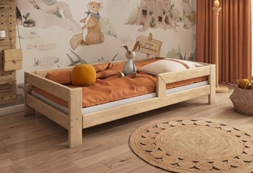 DZIECIĘCE ŁÓŻKO NISKIE 70X140 ŁÓŻECZKO DREWNIANE DLA DZIECKA Z BARIERKĄ