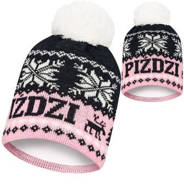 Czapka zimowa PIŹDZI z pomponem meska damska ciepła