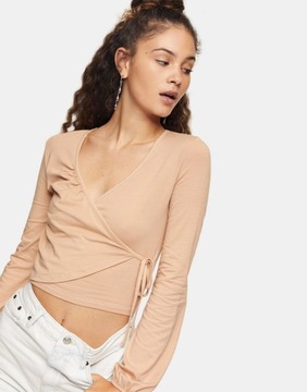 TOPSHOP DAMSKA BLUZKA WIĄZANA BEŻOWA BASIC 46 1RNO