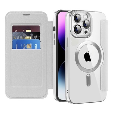 ETUI FLIP Z KLAPKĄ DO MAGSAFE CASE OBUDOWA MAGNET DO IPHONE 13 PRO SREBRNE