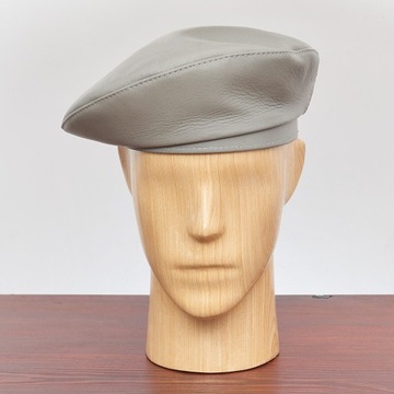 SKÓRZANY BERET MILITARNY WOJSKOWY JASNOSZARY 61CM