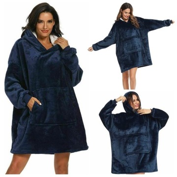 CIEPŁA BLUZA 4W1 OVERSIZE, KOCOBLUZA Z POLARU - GRANATOWA