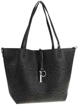 ANDREA MASSI Włoska Torebka Damska Ażurowa 2w1 Shopper na Ramię HJ867 Black