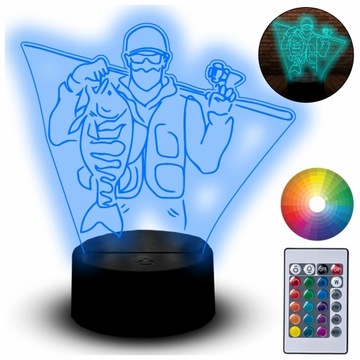 Lampka Na Biurko Statuetka Led 3D Dla Wędkarza Wędka Ryba Rybak Wędkarz