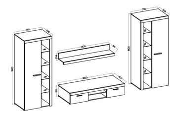 Стенка Комплект мебели для гостиной Белый матовый Sonoma Lefkas Графитовый бетон