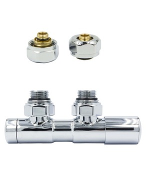 Zawór kątowy reg. Twins chrom 50mm+PEX16 Prawy