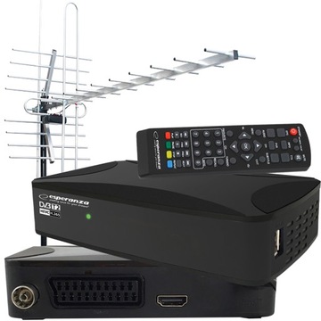 TUNER DEKODER TELEWIZJI NAZIEMNEJ DVB-T2 ANTENA ZEWNĘTRZNA KIERUNKOWA