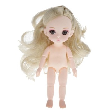 13 Ball Jointed Doll Nude Body for 1/12 BJD OB11 Dolls Yellow Curly Hair