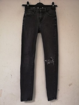 Bershka szare sinny jeans z efektem sprania XXS
