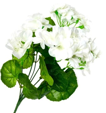 Bukiet Pelargonia 7 Gałązek Białych Pelargonii Do Wazonu sztuczne kwiaty