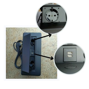 РОЗЕТКА, СКРЫТАЯ В СТОЛЕШНИЦУ + 2 USB ЧЕРНЫХ