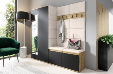 Dąb artisan/czarny zestaw mebli CLEO gabinet,przedpokój panel T01