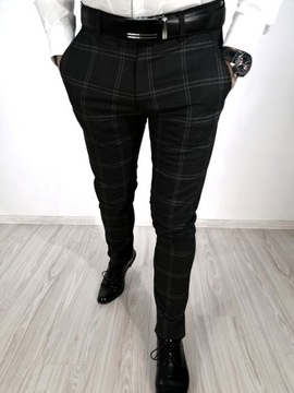2S Męskie grafitowe eleganckie spodnie w kratę 30