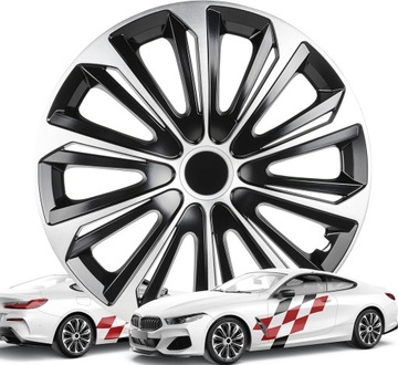 4x Kołpaki samochodowe STRONG CZARNO-SREBRNE 14 cali SEAT SKODA VW AUDI