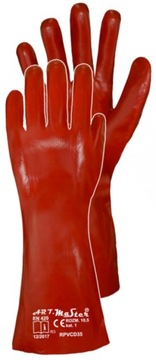 DŁUGIE Rękawice robocze GUMOWE OCHRONNE PVC PCV MOCNE wyściółka 35 cm r. 10