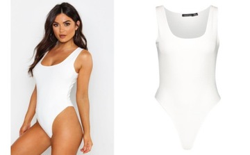 3C6B59 P27 BOOHOO BIAŁE BODY SLINKY DWUWARSTWOWE L