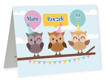 ZAPROSZENIA Mam Roczek Pierwszy Roczek Sowy 10 szt