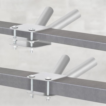 ДВОЙНОЙ ПРЯМОЙ БАЛКОННЫЙ ДЕРЖАТЕЛЬ ДЛЯ ФЛАГОВ НА ПЕРИЛАХ, 2-РАМОЧНЫЙ ЯСЕНЬ, СЕРЫЙ